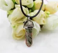 Unakite hexagonal column gemstone pendant with silver bail and black cord necklace - Unakite (Pendant Only)