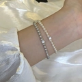Minimalist pearl bracelets in white and grey with a central sparkling zircon accent - White Pearl Round Diamond Accent (MY32390白色珍珠)
