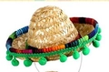 Cerchietto mini cappello messicano in paglia con bordo colorato e pompon verdi - Cappello di Paglia-Pompon Verdi