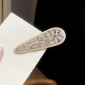 Close-up of elegant cream zircon square hairpin with sparkling rhinestones details - Waterdrop Style