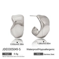 Silver geometric stainless steel stud earrings with size details and waterproof specs - Silver Irregular (JDE0305049-S)