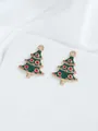 Detail of green enamel Christmas tree charms with red dots and metal hanging loops - Dotted Christmas Tree (36)