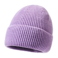 Gorro de punto lavanda para invierno con patrón de rayas verticales y textura suave - Morado