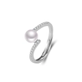 Elegant S925 silver ring featuring a round white pearl and shimmering pavé zircon accents - Adjustable Open / White Gold