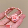 Braided elastic hair tie featuring a pink rabbit charm and bow details for girls - Woven Bowtie Rabbit