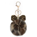 Faux rabbit fur 8cm keychain with leopard print pom pom and rhinestone bow - Leopard Bow 8-Shape Lobster Clasp