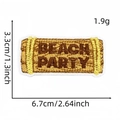 Detailed size view of embroidered Beach Party patch in gold and brown threads - Hawaiian Patch 5# (Beach Party)