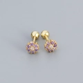 Purple flower zircon earrings in gold finish with S925 silver screw back closure - Golden (Purple Stone)