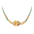 Collana placcata oro 18K con ciondolo in smalto colorato e gemma centrale scintillante - Bracciale Multicolore
