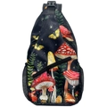 Sac bandoulière noir avec imprimé de champignons rouges et papillons jaunes - Champignon Rouge Blanc