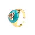 Anello dorato regolabile con smalto turchese e zircone a triangolo centrale - Regolabile (RG0669-D) / Smalto Blu Chiaro-Triangolo Trasparente Zirconia