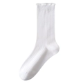 Calze bianche in seta con bordo a lattuga e trama a coste da donna stile vintage - Taglia unica / Bianco