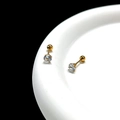 Detail of 0.8mm titanium steel stud earrings with gold plating and zircon crystals - 5mm / Gold
