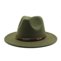 Classic dark green wool fedora with brown braided band and vintage metal studs - M(56-58cm) / Army Green