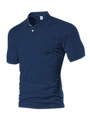 Detail eines dunkelblauen Kurzarm-Poloshirts mit vertikaler Strickstruktur und Kragendesign - S / Marineblau