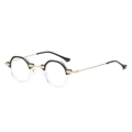 Kleine ronde retrobril met zwart-transparant montuur en slanke goudkleurige metalen pootjes - Zwart en Wit Gesplitst Frame Gouden Poten Anti Blauw Licht