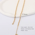 Golden 304 stainless steel faceted chain necklace 2.5mm width and 45cm plus 5cm length - Gold Bar Link Chain