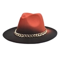Detail of red and black gradient wool fedora hat with a decorative gold chunky metal chain - M (56-58cm) / Caramel + Black