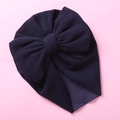 Detail of newborn baby turban hat in deep purple with handmade double bow and soft knit fabric - Navy Blue