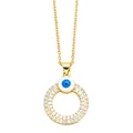 18K gold plated evil eye necklace featuring a pave zircon hollow circle pendant with O-chain - Style D-Double Row Zircon Hollow Eye