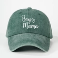 Detail of Boy Mama embroidery and heart on a washed dark green baseball cap texture - One Size / Dark Green