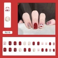 Christmas reindeer press-on nails set in garnet red with glitter and candy cane stripes - Christmas Elk Style (R618) / Glue Type
