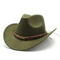 Detail of dark green wool felt cowboy hat with braided band and vintage skull emblem - M (56-58cm) / Army Green