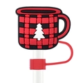 Christmas plaid mug silicone straw topper with white tree pattern for 10mm straws - Plaid Christmas Mug