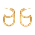 Macro view of gold-plated U-shaped stainless steel earrings with dual-arc design - Large / Gold (F502)
