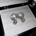 Silver hollow circle earrings with pearl drop charms in a velvet jewelry box - 1# Silver Earring Post - Silver - Pearl
