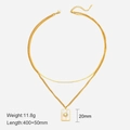 Double-layer gold stainless steel necklace with sunburst sunburst shell pendant detail - Layered Square Sun Pendant / Gold