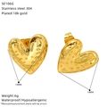 Dettagli orecchini a cuore placcati oro 18k, misura 14mm e texture acciaio inox 304 - Stile Cuore Martellato (SE106G)