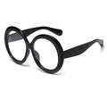 Oversized round black frame glasses for women with retro styling and clear lenses - Bright Black