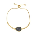 Minimalist adjustable gold bracelet with grey teardrop crystal and sliding clasp mechanism - Black