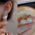 Elegant sterling silver pearl drop earrings featuring white oval pearls and silver beads - Silver Bead Oval Pearl Style (MY30406)