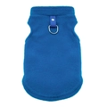 Detail of royal blue fleece dog vest featuring metal D-ring for leash attachment - Dark Blue