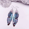 Elegant S925 silver butterfly wing drop earrings with blue-purple marble texture - Green Painted-Silver Foil