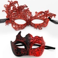 Maskerade Set mit roter Spitzenmaske und schwarz-roter bemalter Halbgesichtsmaske - Phoenix Stil-Rot Set