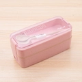 Double-layer pink 750ml microwaveable bento lunch box with cutlery set and lid - Double Layer-Pink (750ml)-Heat Shrink Film