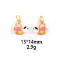 DIY jewelry charm featuring a pink handbag and cute puppy design in gold finish enamel - No.5-Puppy Cartoon Bag