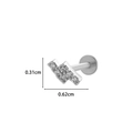 Zilveren bliksemschicht oorknopje met kristallen en platte labret sluiting - Bliksem / Zilver