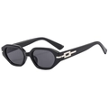 Chic black geometric rectangular sunglasses with gold accent on temple, street style - Black Frame Black Grey Lens