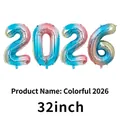 Gradient rainbow 2026 number balloons 32 inch foil party decoration for New Year Eve - 32 inch / Iridescent