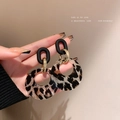 Orecchini retrò leopardati in resina con anello dorato e fibbia nera opaca per donne - 5# Leopardo Geometrico Vintage (Perno in Argento - Caffè)