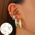 Lot de 5 boucles d'oreilles et bagues d'oreilles C minimalistes dorées et argentées - Ensemble de Boucles d'Oreilles Rayé Brillant Or Argent (F-072)