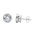 Elegant S925 sterling silver stud earrings with round-cut crystal in bezel setting - Silver 8mm Solitaire Style (APE33-P-8mm)