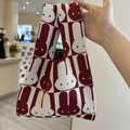 Burgundy and cream knitted wrist bag featuring cute cartoon rabbit pattern design - Brick Red Rabbit