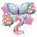 6-teiliges Schmetterlings-Ballonset mit großer Farbverlauf-Nummer 2 und Folienballons Set - Farbverlauf Stil 2