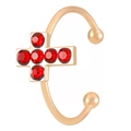 Elegant gold cross ear cuff with red zirconia stones in a classic minimalist design - KC Gold Red Cross Style (N-857)