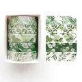 5-roll set of green botanical washi tape with palm leaves and floral patterns - Spring Flower Romantic 10